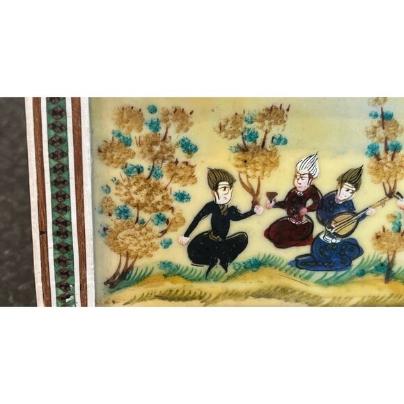 Vtg Handmade Painting 4 People One Playing An Oud Micro Mosaic Indo Persian Art - Picture 3 of 10